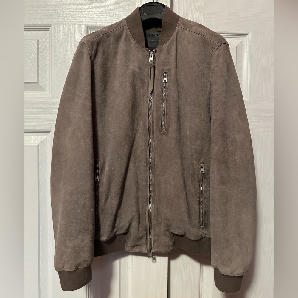 All Saints Grey Suede Bomber Jacket M - Excellent condition! Just don’t need.